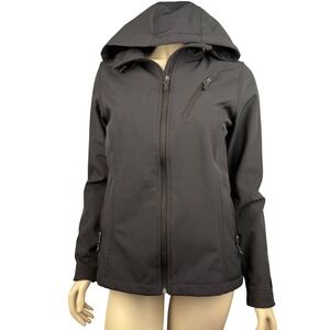 Slalom Women's Softshell Jacket Black Fleece Lined Hooded Zip Pockets Size Small